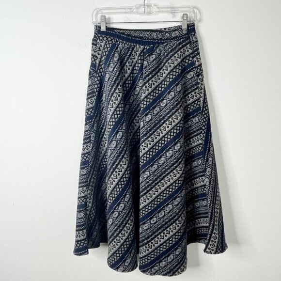 Idealsanxun Women's Wool Midi Skirt Size S Pleated A-Line Gray Blue Patterned - Picture 6 of 9